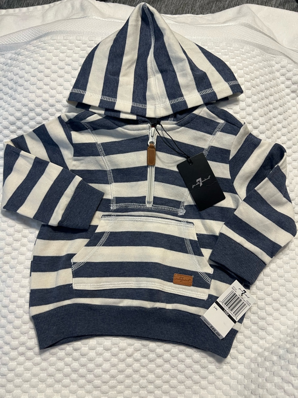 7 for all mankind kids Striped Navy & Cream Half-Zip Hoodie